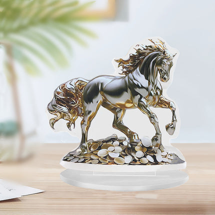 Acrylic Table Decoration Golden Horse on Coin Waterproof Wear Resistant Ornament