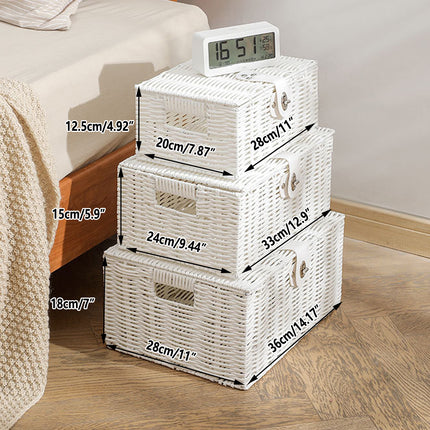 Rattan Storage Basket 3pcs Woven With Lid Natural Household Toys Snack Organizer