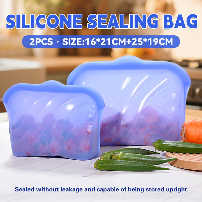 2PCS Food Grade Silicone Storage Bags Reusable Leakproof Seal Fresh Keeper