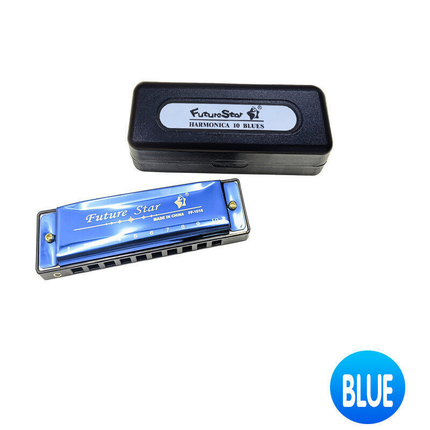 Harmonica 10 Holes Key Of C Blue Blues Harp Stainless Steel Brass