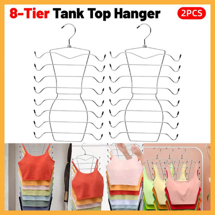 2pcs 8 Tier Metal Clothes Hanger Underwear Storage Organizer Stainless Steel