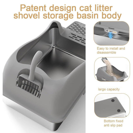 Stainless Steel Litter Box Durable Cat Litter Pan Open Design for Easy Cleaning