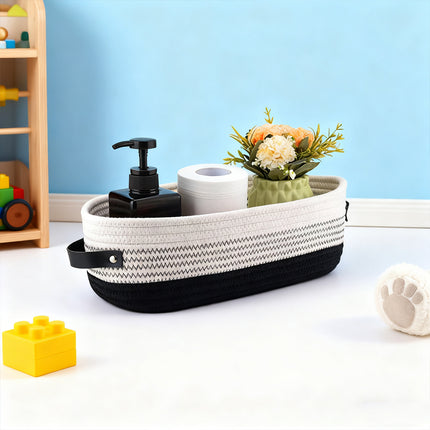 Oval Leather Handle Storage Basket Durable Fabric for Bedroom Closet Organizing