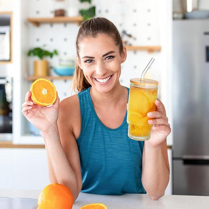 4PCS 11OZ Juice Cup with Lid and Straw Creative Glass Drink Cup for Home Office