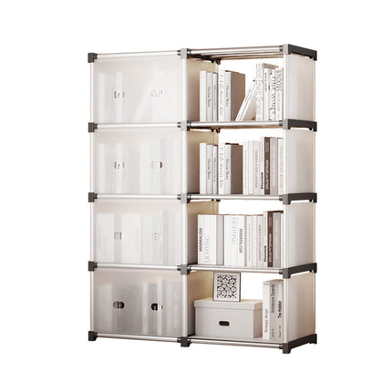 5 Tier Double Row Bookshelf Storage Rack with Doors Dustproof for Home Office