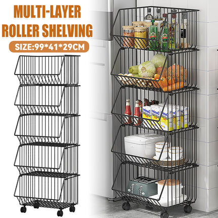 5-Layer Kitchen Storage Rack Rolling Cart Durable for Fruits Vegetables Pantry