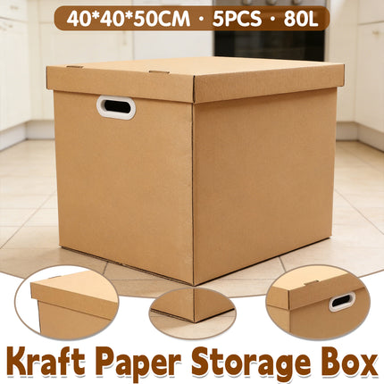 5PCS Kraft Paper Storage Box with Lid 80L Portable for Clothes Books Home Office