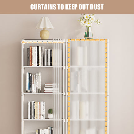 Simple Bookshelf Storage Rack with Dust Proof Curtain for Bedroom Living Room