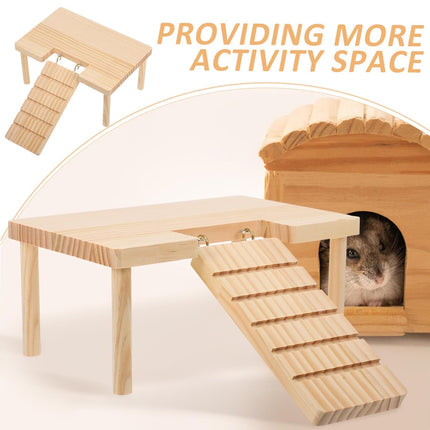 Hamster Wood Stand Platform with Ladder Small Animal Toy Hamster Rat Accessories