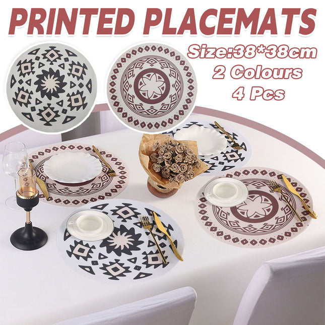 4PCS Bohemian Placemats Round Printed Table Mat Easy Clean Heat Resistant Dining