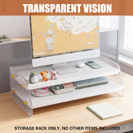 Double Layer Acrylic Desktop Organiser Stable Clear for Desk Monitor Riser Use