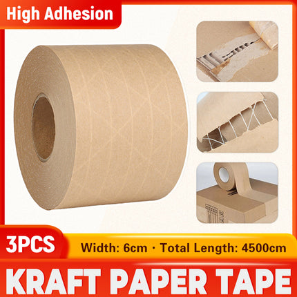 3 Rolls Wet Strength Kraft Paper Tape Easy to Tear Writeable