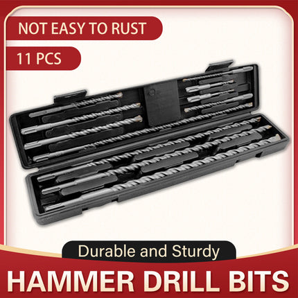 11PCS Round Shank Impact Hammer Drill Bits Durable Concrete Brick Stone Drilling