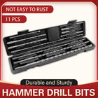 11PCS Round Shank Impact Hammer Drill Bits Durable Concrete Brick Stone Drilling