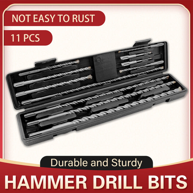 11PCS Round Shank Impact Hammer Drill Bits Durable Concrete Brick Stone Drilling