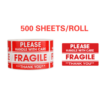 Fragile Warning Label Sticker 2 Rolls 1000PCS 2x3in Red for Shipping Packaging