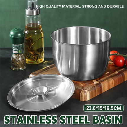 Food-Grade Stainless Steel Mixing Bowl with Lid - Deep Kitchen Prep Basin