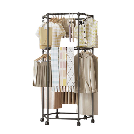 Floor-Standing Rotating Clothes Rack with Wheels Mobile Thickness Steel Pipe