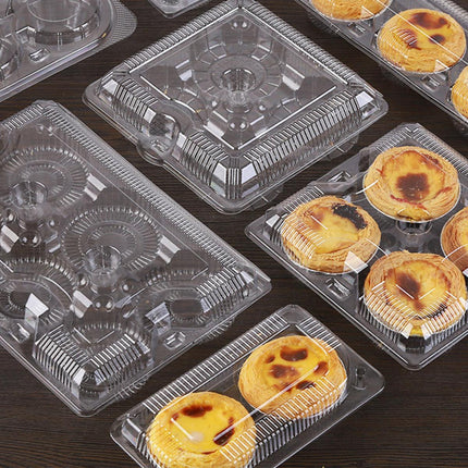 100PCS Transparent Plastic Egg Tart Box Disposable Bakery Packing Container