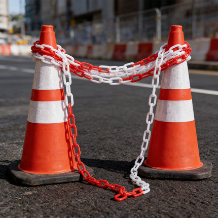 Plastic Warning Barrier Chain 25m Red White - Temporary Construction Use