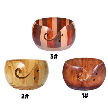 Wooden Round Yarn Bowl Handmade Durable for Knitting Crocheting Craft Use