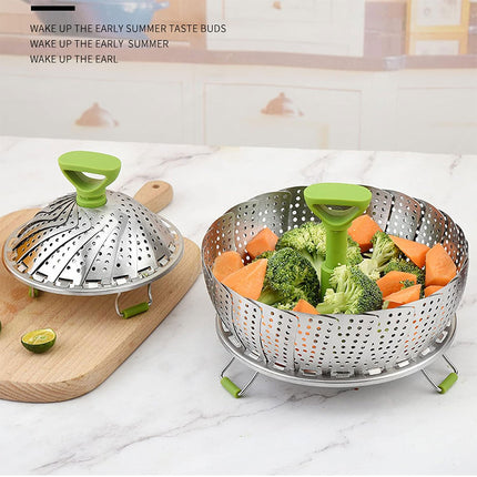Folding Stainless Steel Steamer Basket Expandable Safe Durable Easy To Use