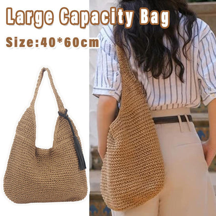 Large Capacity Fashion Woven Straw Shoulder Bag Simple Design for Everyday Use