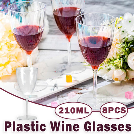 8pcs 210ml Plastic Twill Wine Glass Transparent Tall Drinking Cup for Party Bar