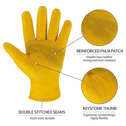 Golden Yellow Cowhide Work Gloves Full Finger Gardening DIY Home Maintenance Use