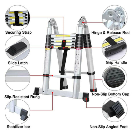 Retractable Ladder 320/380cm Aluminium Alloy Anti-Slip Striper Pedals Stable