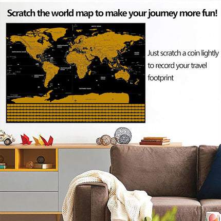 Deluxe Scratch-off World Map Interactive large Poster Atlas Travel Decor Gift