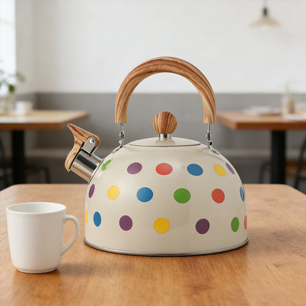 3L Stainless Steel Polka Dot Whistling Kettle Wooden Handle Gas Electric Stove
