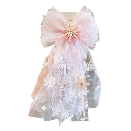 Girls Snowflake Hair Clip Tulle Veil Bow Barrettes Christmas Hairband Gift Party - Aimall