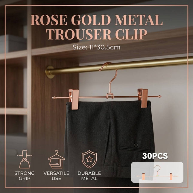 Rose Gold Metal Trouser Clip Hangers 30 Pack 305mm