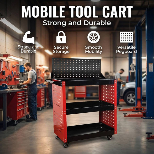 Heavy Duty 3 Tier Tool Cart with Wheels Rolling Work Bench Mechanic Repair Shop
