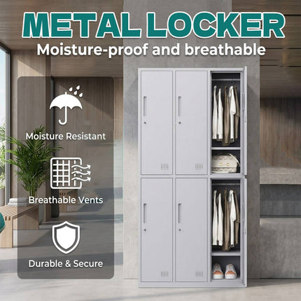 2 Tier Steel 6 Compartment Office Filing Storage Cabinet with Lock and Shelf
