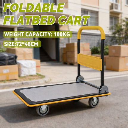 Compact Foldable Platform Trolley Cart Steel Deck Swivel Wheels Home Warehouse
