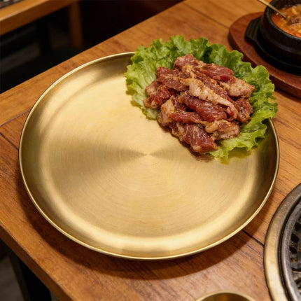 Stainless Steel Round Serving Plate Set 8 Pieces Gold 20cm Korean Dish Tray