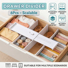 Adjustable Drawer Dividers 6 Pack White 27 to 47cm