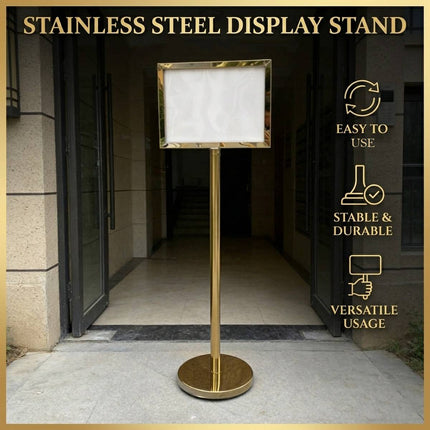 Gold A3 Floor Menu Display Stand Stainless Steel