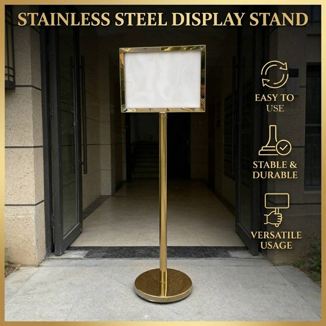 Gold A3 Floor Menu Display Stand Stainless Steel