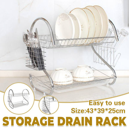 2 Tier Dish Drying Rack Kitchen Countertop Tableware Storage Organizer Holder