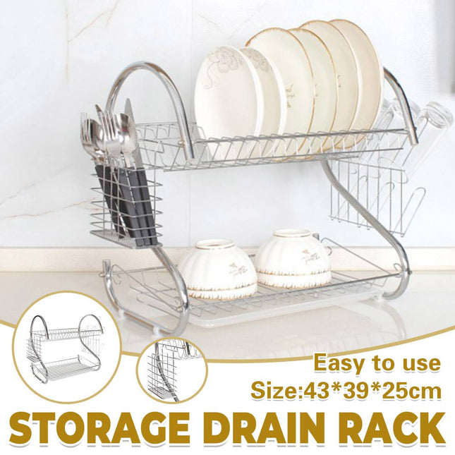 2 Tier Dish Drying Rack Kitchen Countertop Tableware Storage Organizer Holder