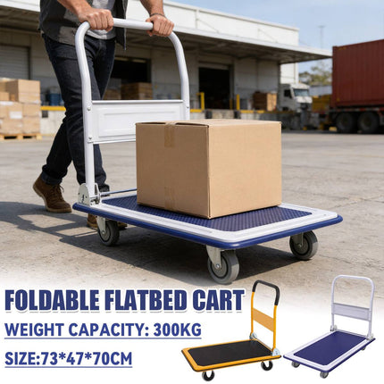 Foldable Platform Trolley Cart Steel Frame Swivel Wheels Warehouse Home Moving