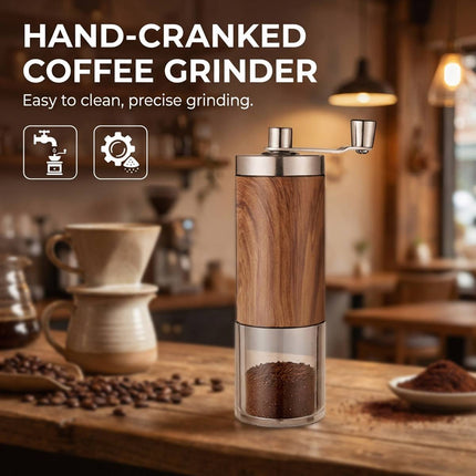 Manual Hand Crank Coffee Grinder Adjustable Burr Mill Wood Grain Portable
