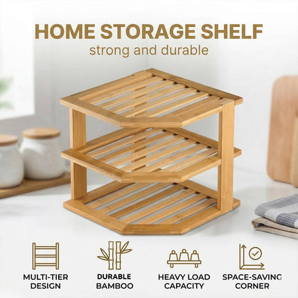 Bamboo 3 Tier Corner Kitchen Storage Shelf Countertop