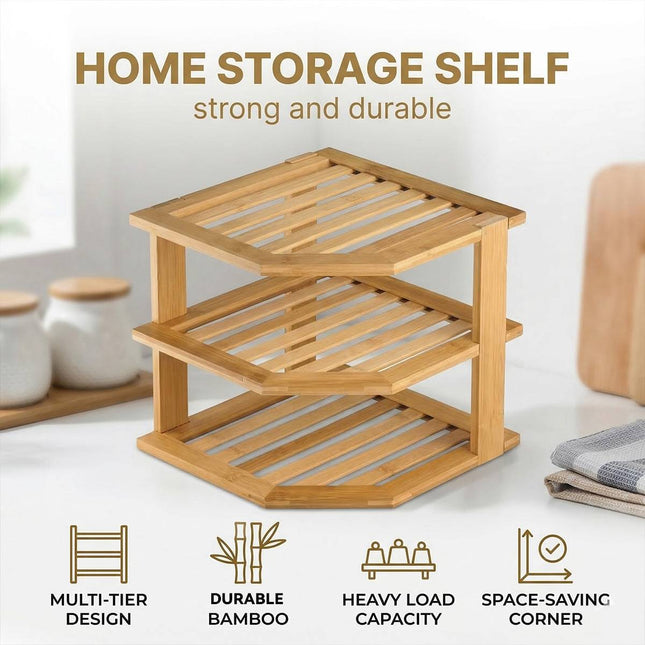 Bamboo 3 Tier Corner Kitchen Storage Shelf Countertop
