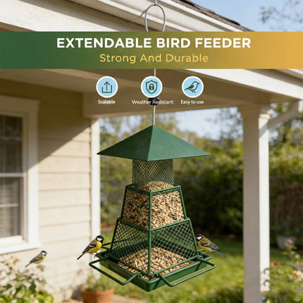 Metal Bird Feeder Outdoor Hanging Garden Wild Bird Gazebo Roof Retractable Wire