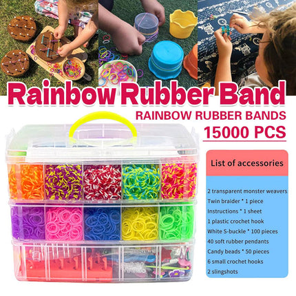 15000Pcs Rainbow Rubber Bands with 3 Layer Storage Case Weaving DIY Craft Set