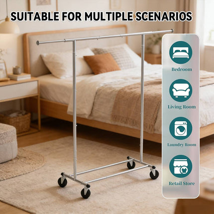 Rolling Chrome Clothes Drying Rack Extending Rail
